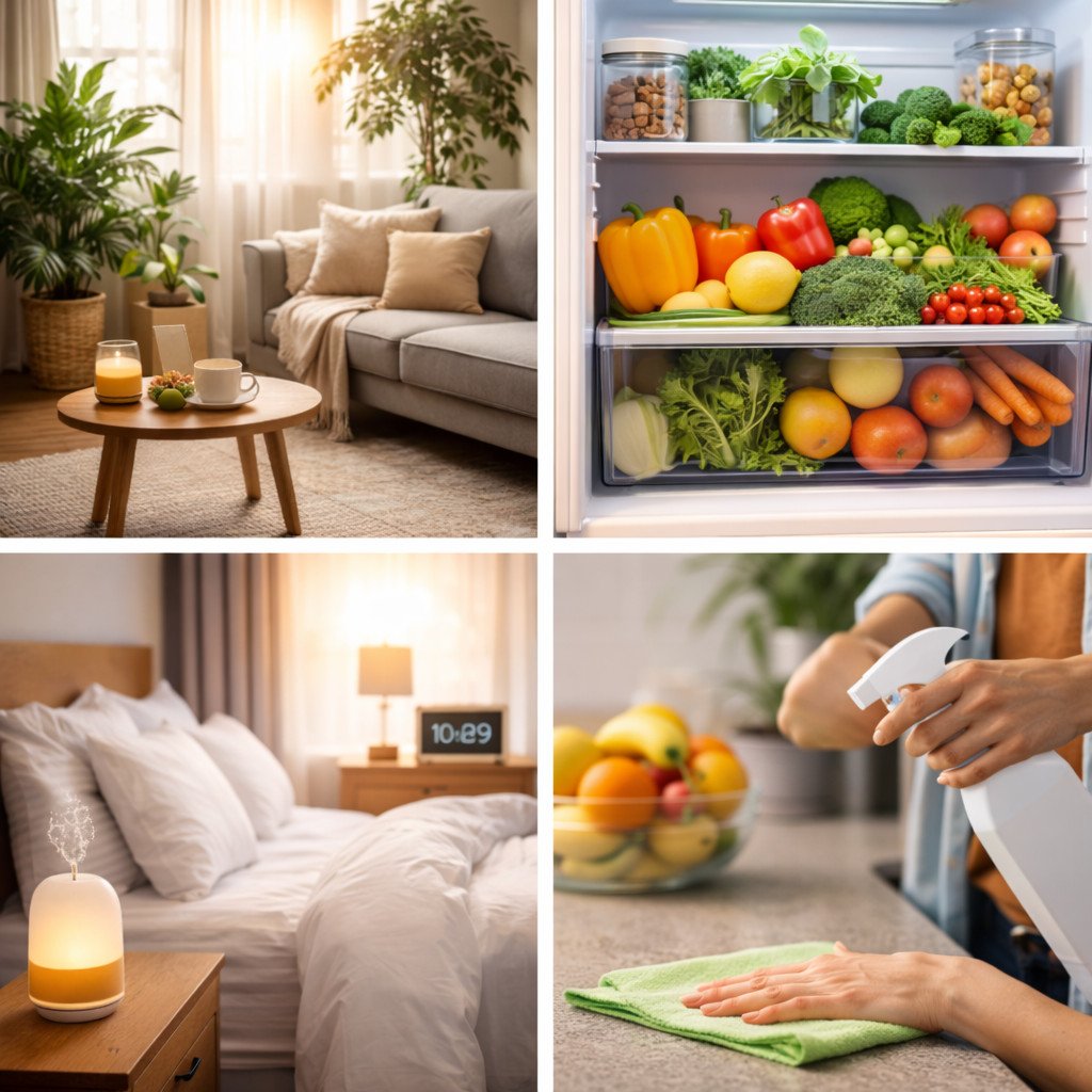 Um ambiente saudável e aconchegante em casa com plantas, luz natural e espaço organizado