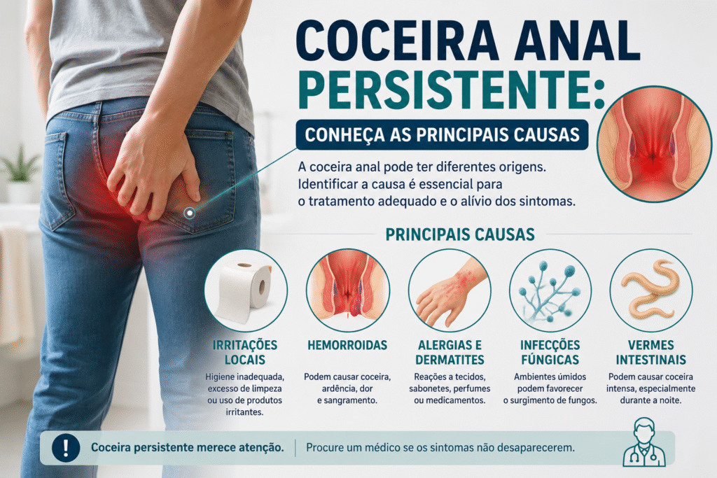 Pessoa com desconforto na região anal ilustrando sintomas de coceira anal persistente